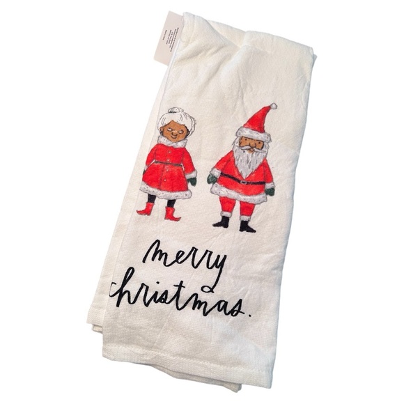 Rae Dunn Merry Christmas Santa Print Terry Kitchen Towels Set Of 2 16” x 26” NWT - Picture 2 of 5